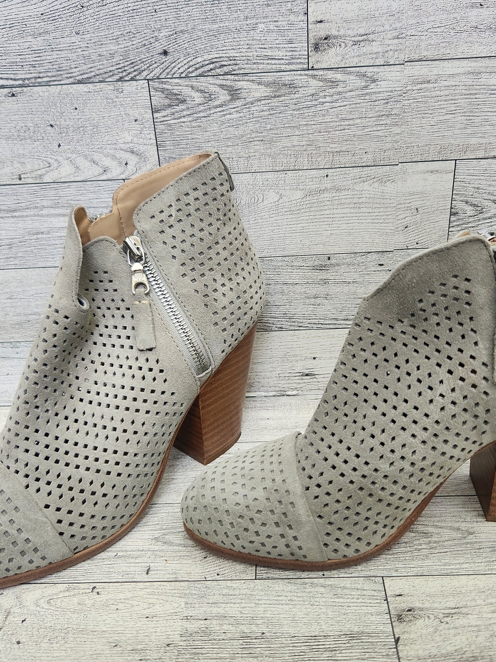 Rag & Bone Margot Suede Grey Preforated 3.5" Heeled Ankle Booties